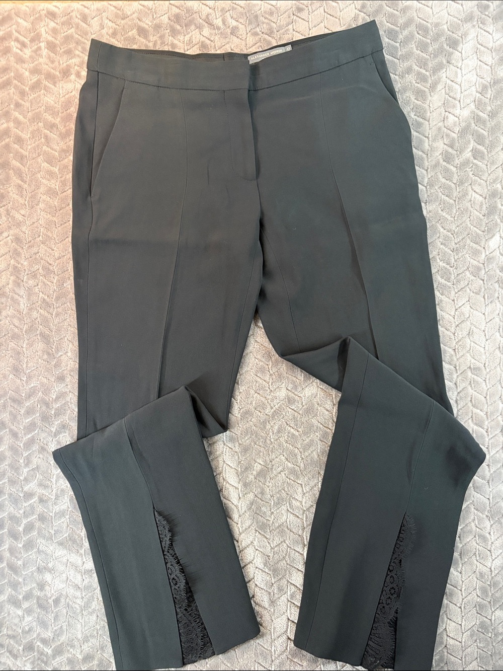 NWOT Alexander McQueen Black Tailored Slim Trousers w/ Lace Inset Size 40 (US 4)